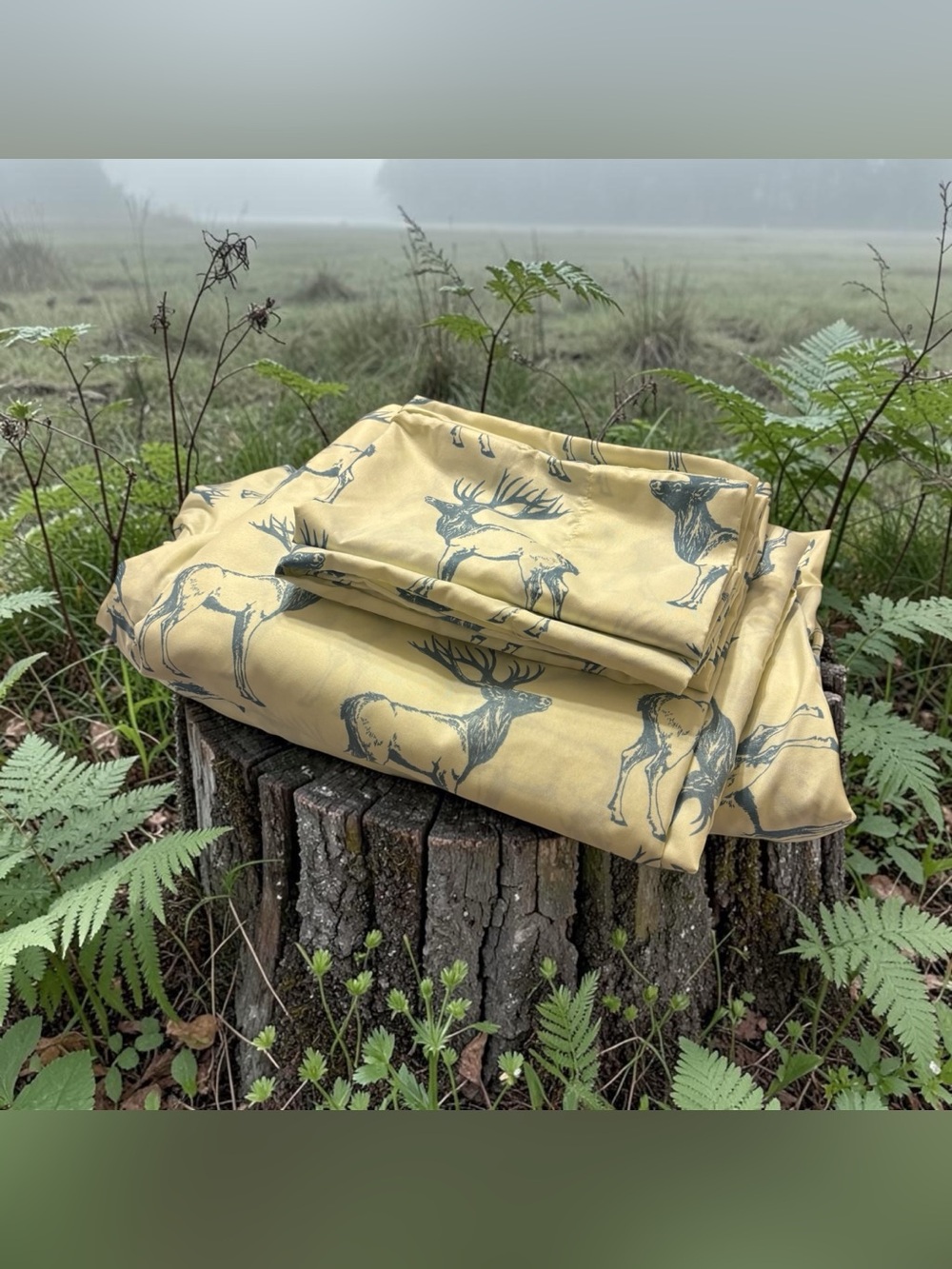 4 Pc Remington Sheet Set King Deer Elk Antler Hunting Cabin Lodge Lt Yellow Blue